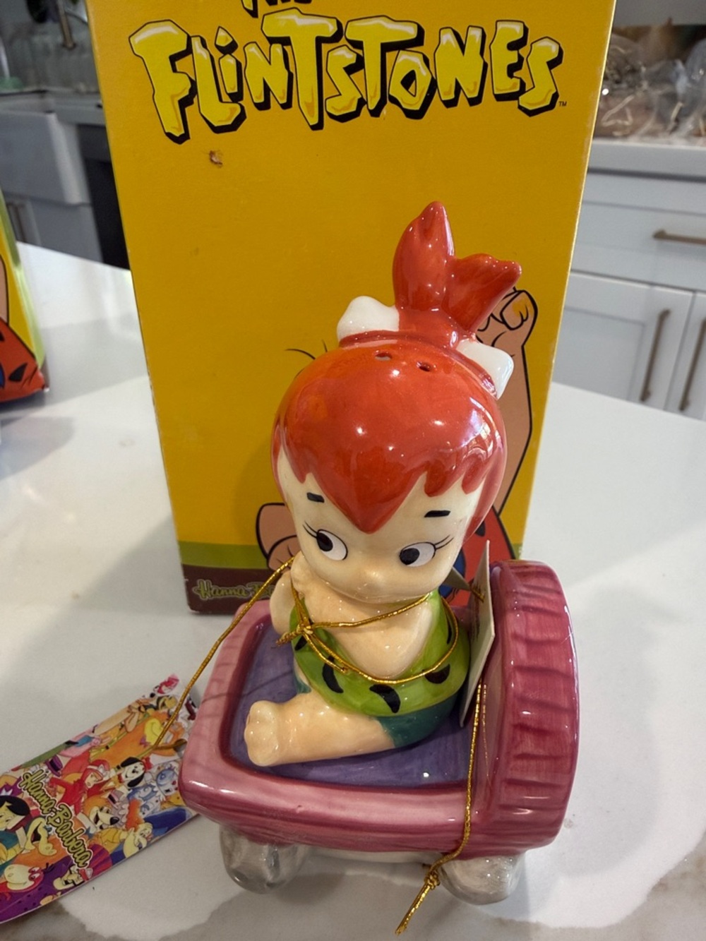 Pebbles Flintstone Ceramic Figurine Salt & Pepper Shaker - Red & Green